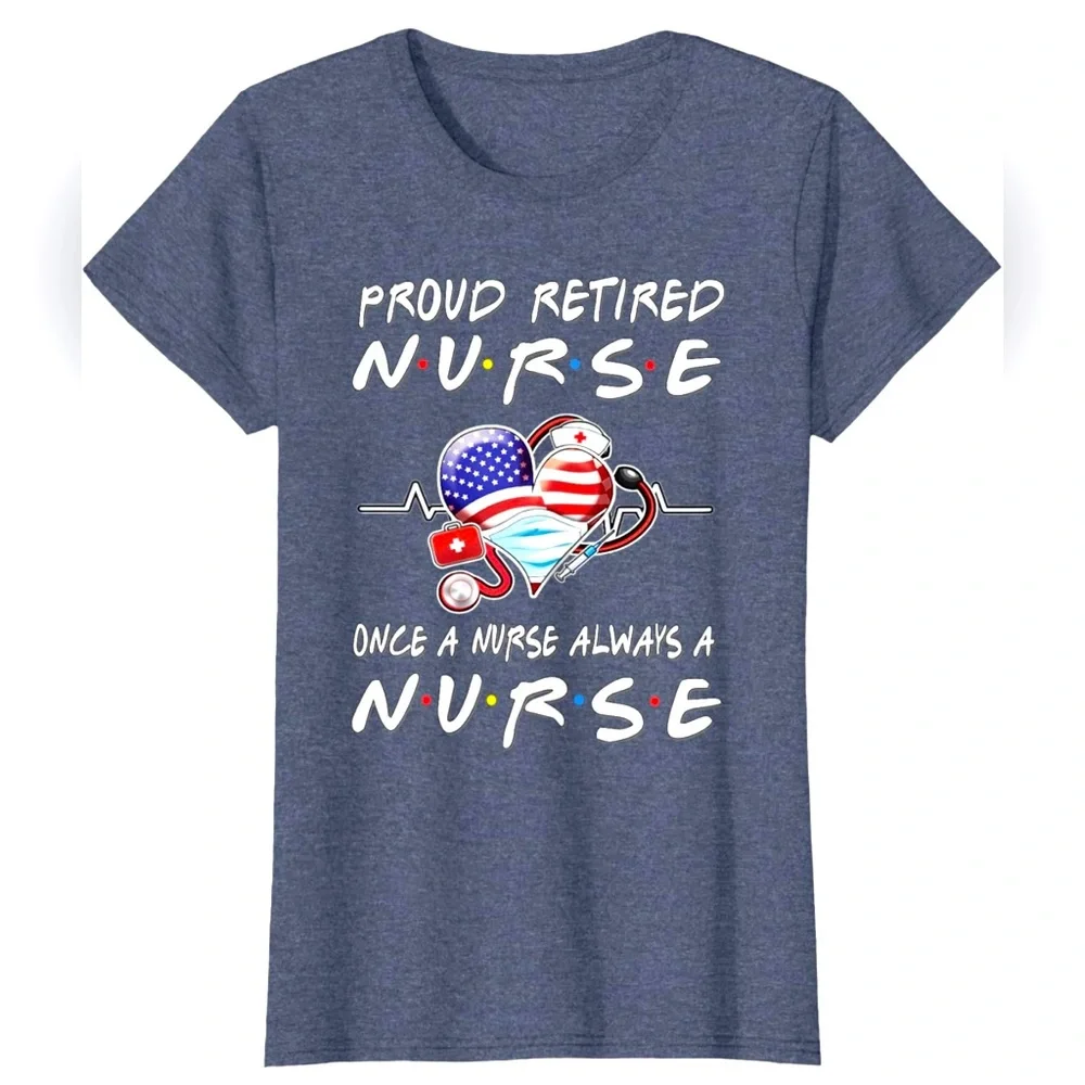Nursing Retiree Scoop Neck Short Sleeve Cotton Stretch Tshirt RN LPN Friends NWT - Picture 8 of 11